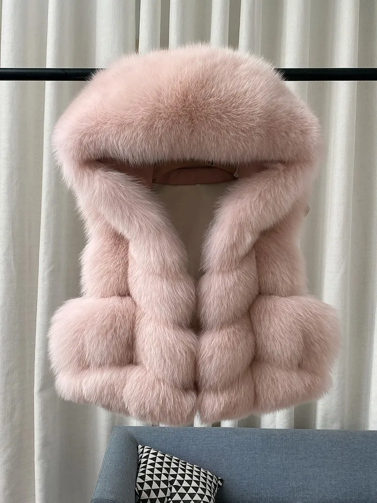 Heißer Verkauf Mode Hochwertige Echt Fox Pelz Weste Frauen Kurzen Stil Herbst Und Winter Neue Mit Kapuze Weste Echtpelz weste