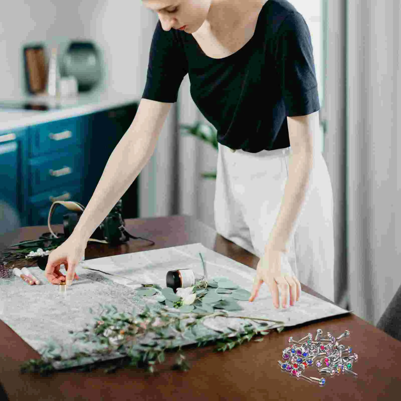 50 Pcs Color Croissant Nail Brads for Crafts Making Mini Nails Two-legged Paper Fasteners Small Handcraft Metal Child