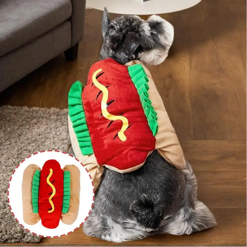 Lustige Hundekostüme, Hot Dog-förmige Dackelwurst, verstellbare Cosplay-Kleidung, Haustierbekleidung, Verkleiden für Partys, Foto-Requisiten