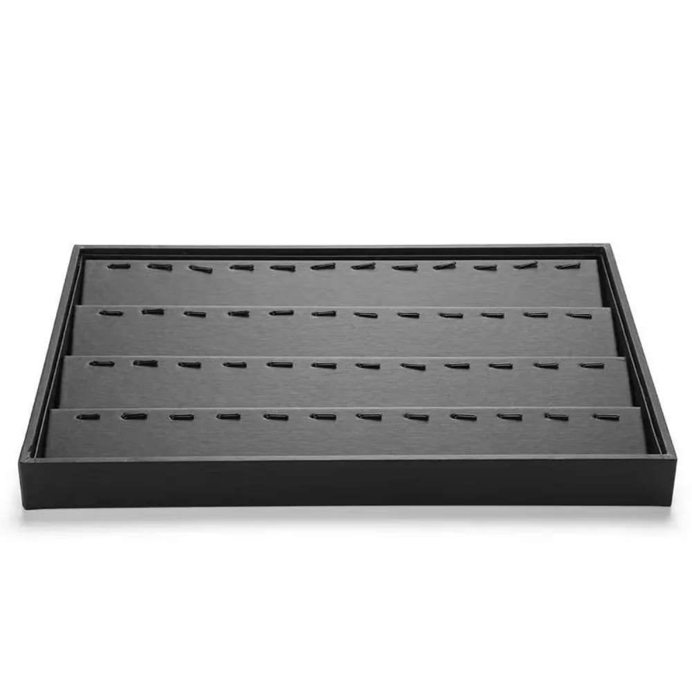 

Stackable Jewelry Display Tray Multi Compartments Flat Bottom PU Leather Jewelry Pallet Black Anti-slip Jewelry Drawer Inserts