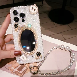 Luxury Bling Rhinestone Mirror Pearl Case Capa For Samsung GalaxyA22 A32 5G A52 A71 A51 A72 A73 A53 A33 A55 A54 A34 Phone Cover