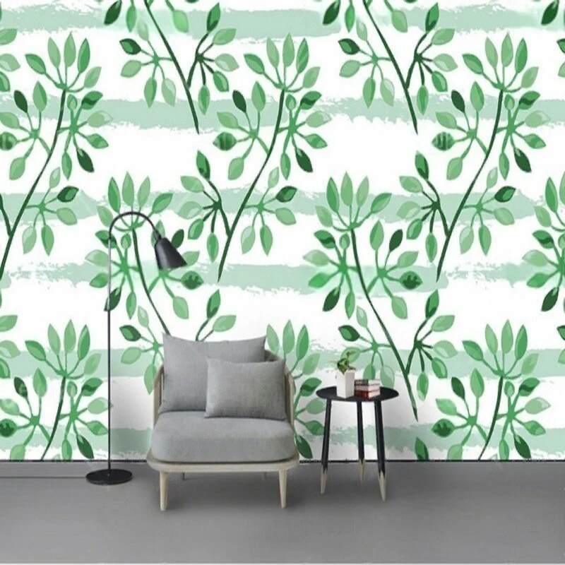 

Custom Leaf Botanical Wall Mural Hand-Painted Watercolor TV Background Wallpaper Modern Minimalist Wall Art Print Decor