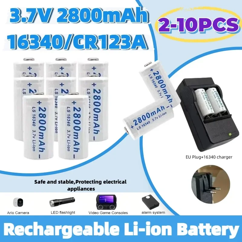 CR123A DL123A EL123AP K123 5018LC LS 16340 Battery 3.7V 2800mAh Safety Camera Rechargeable Li-ion Battery With L70 Plus Charger