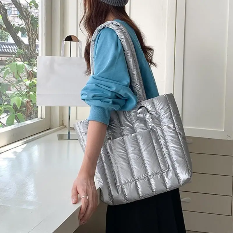 

Korean Cotton Carryall Puffer Shoulder Bag Casual Underarm Purse for Students and Professional Women Office Handbag 20CA
