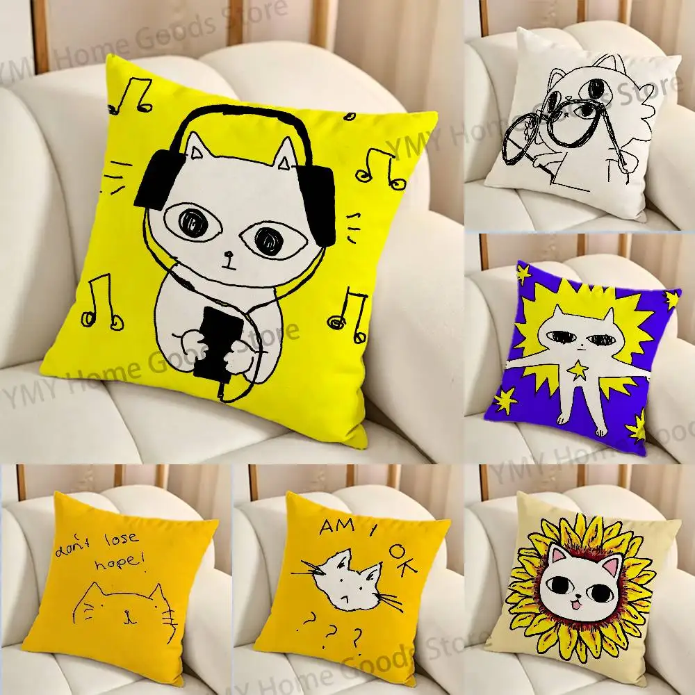 Cartoon K-Kitty Shaped Stars Meme Print Throw Pillow Cover Square Cushion Case for Living Room Bedroom Decor