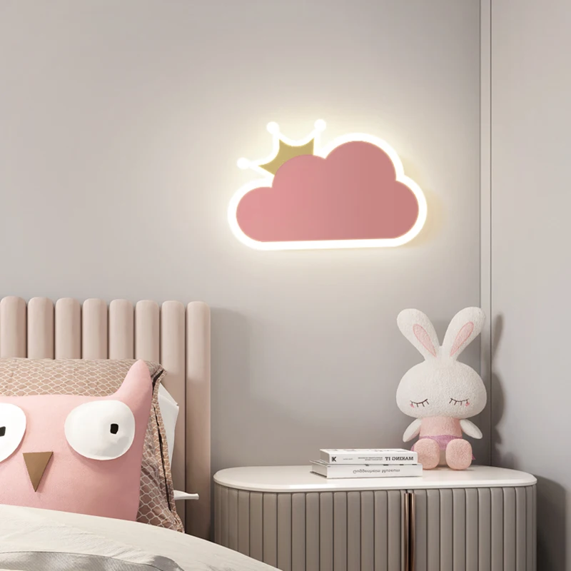 Children\'S Room Wall Lamp Girls Boys Cute Crown Clouds Rocket Planet Night Light Modern Simple Lovely Bedroom  Light