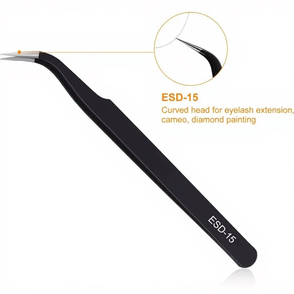 Precision 3PCS Tweezers Set for esd Protected Stainless Steel Straight Curved Flat Tip for Electronics and Craft Use