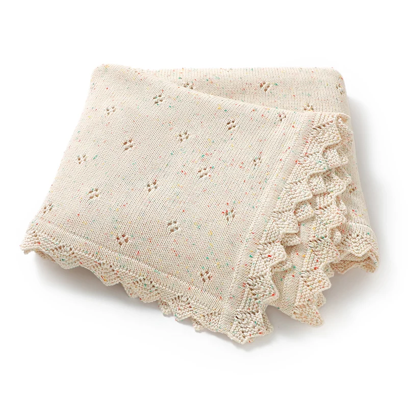 

Baby Blankets Knitted 100*80cm Beige Newborn Boy Girl Cotton Dual-Use Stroller Nursery Cuddle Quilts Infant Child Receiving Mats