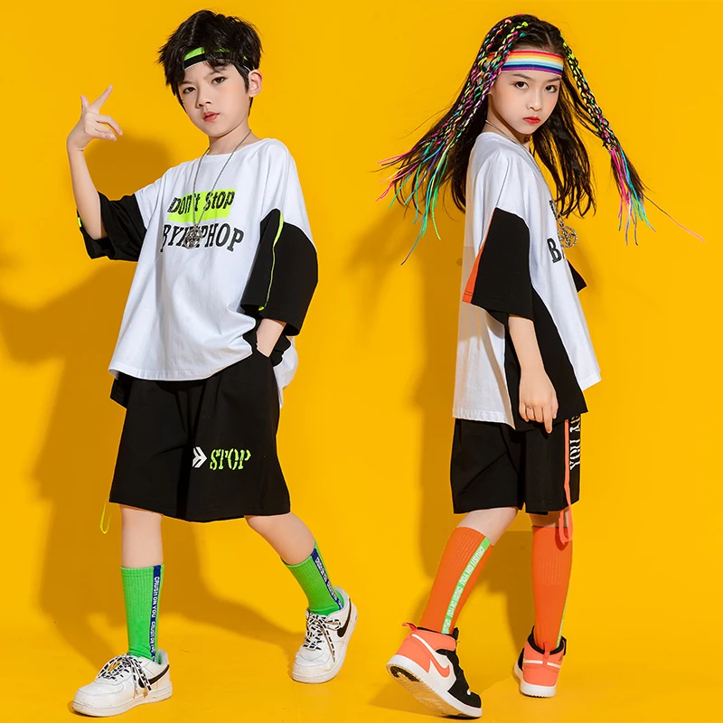 Kids Concert Hip Hop Clothing Long Oversized T Shirt Sport Top Streetwear Summer Shorts For Girls Boys Dance Costume Clothes