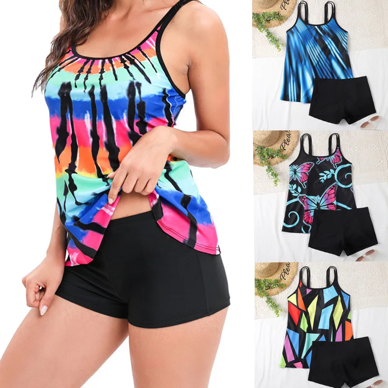 

Hot-selling fashion loose belly cover and thin boxers printed tankini swimsuit 2025 new