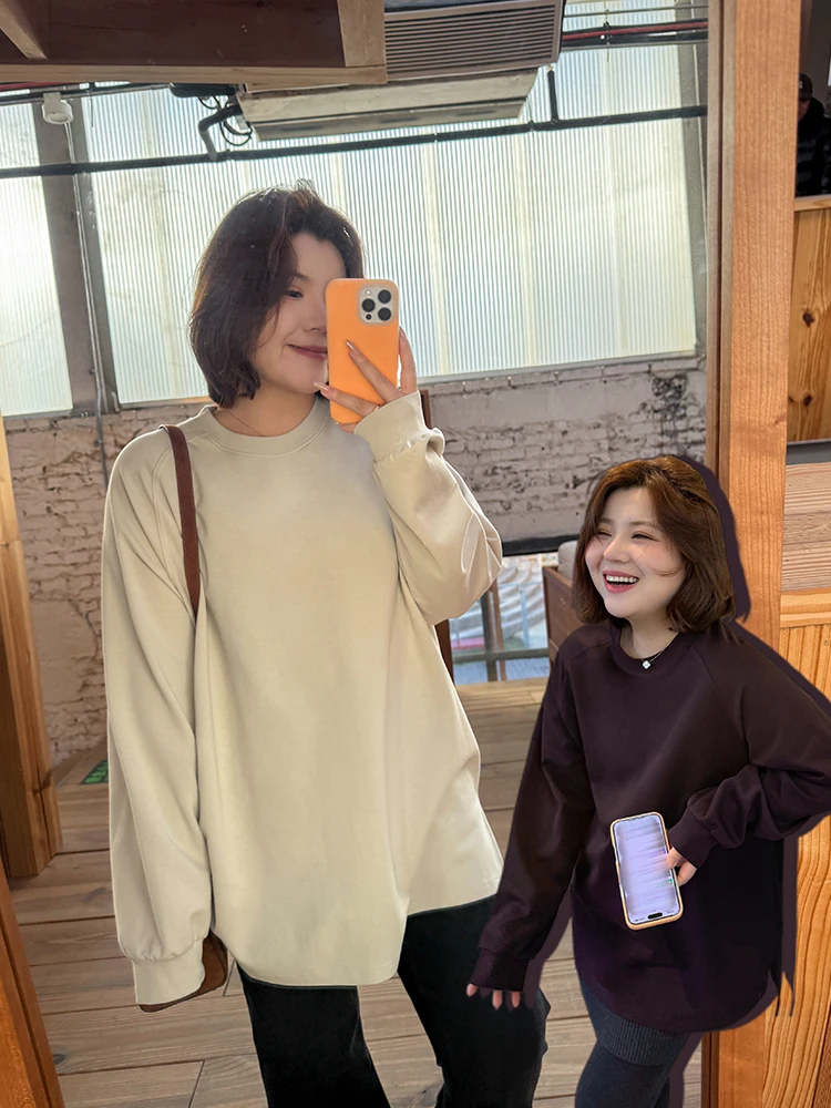 

Loose Long Sve T-irt for plus Size Women Casual Sle Inner Wear Wooden Spoon Ideal Mid-Length Winter Faion Ladies' Top