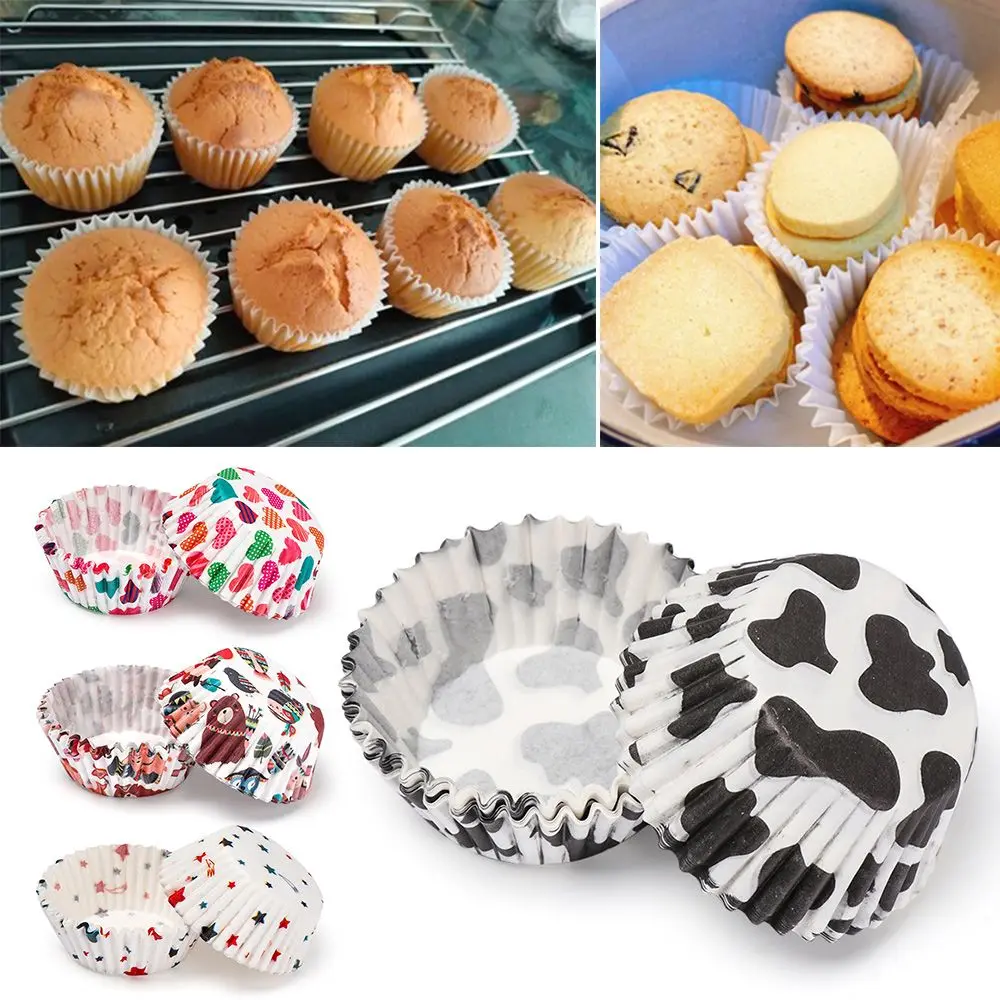 100PCS Bakeware Pastry Tools Grease-proof Cupcake Baking Mold Flower Muffin Cup Cake Paper Cups Animal