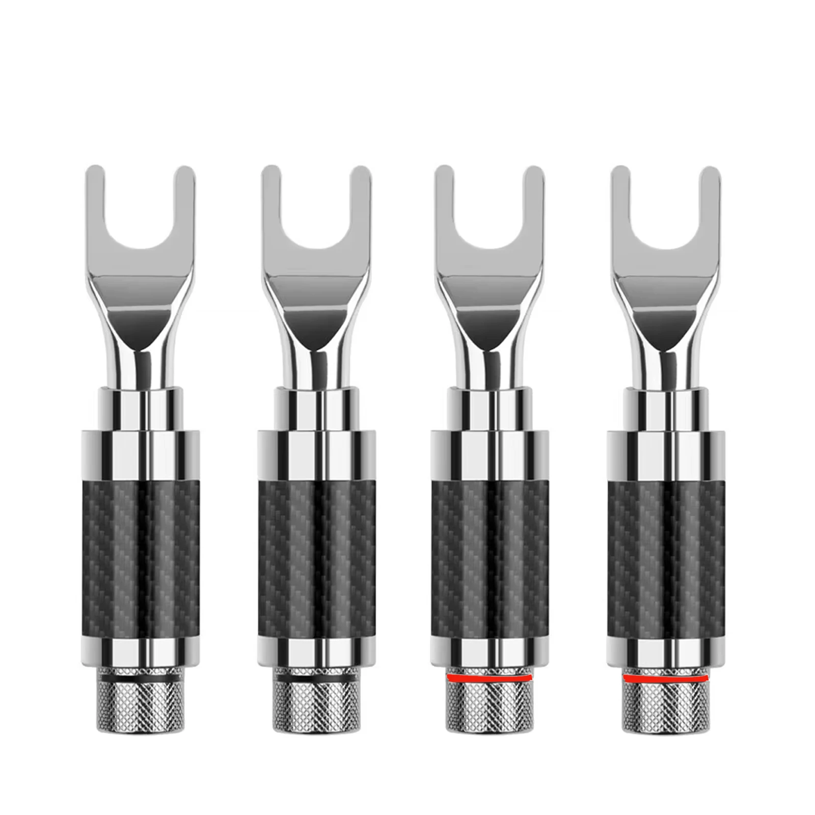 4 pieces Rhodium Plated Y Spade Plug Black Carbon Fiber Speaker Cable Connector