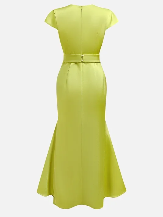 Customized Short Sleeves Green Long Dresses Ankle Length Flowers فساتين سهرة فخمة للاعراس Elegant Dresses for Special Occasions - view 5