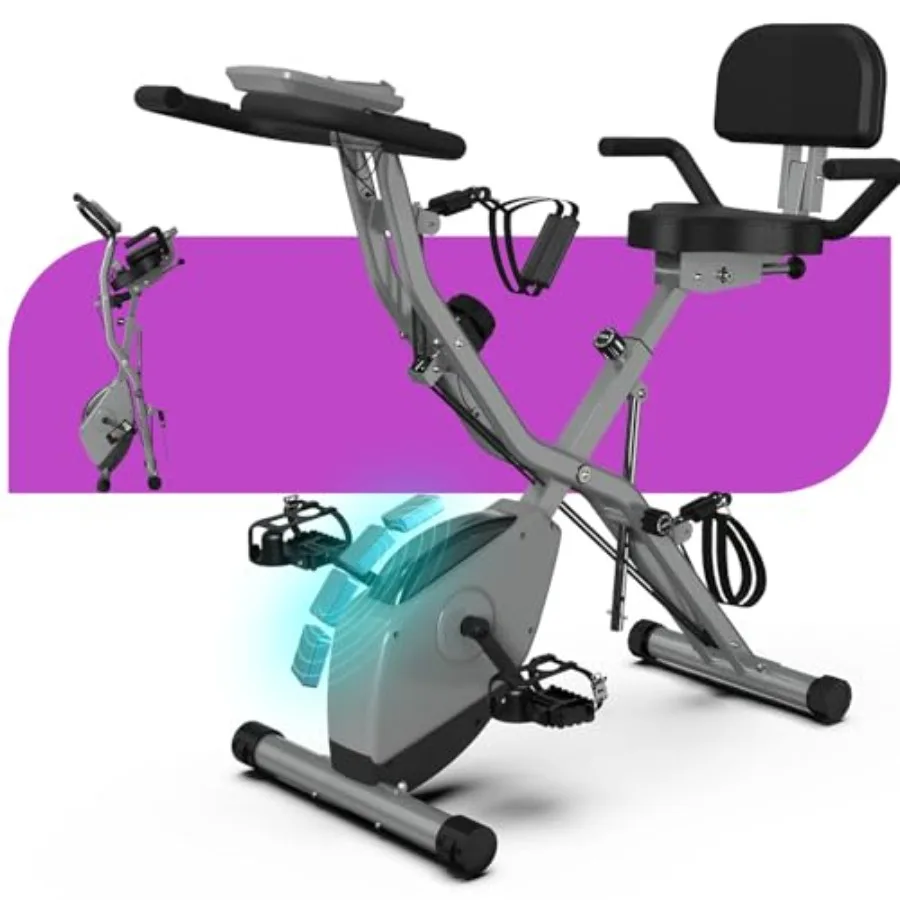 Bicicleta estática plegable para personas mayores 5 en 1 con tres posiciones de ejercicio, capacidad de 300 libras y freno magnético de 6.6 libras