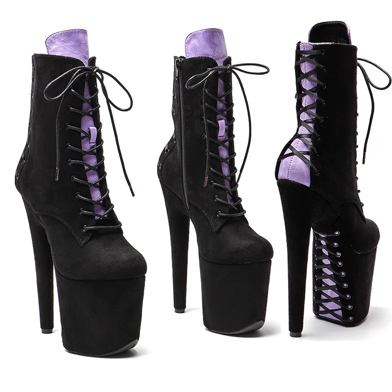 

New 20CM/8inches Suede Upper Modern Sexy Nightclub Pole Dance Shoes High Heel Platform Women's Ankle Boots 598