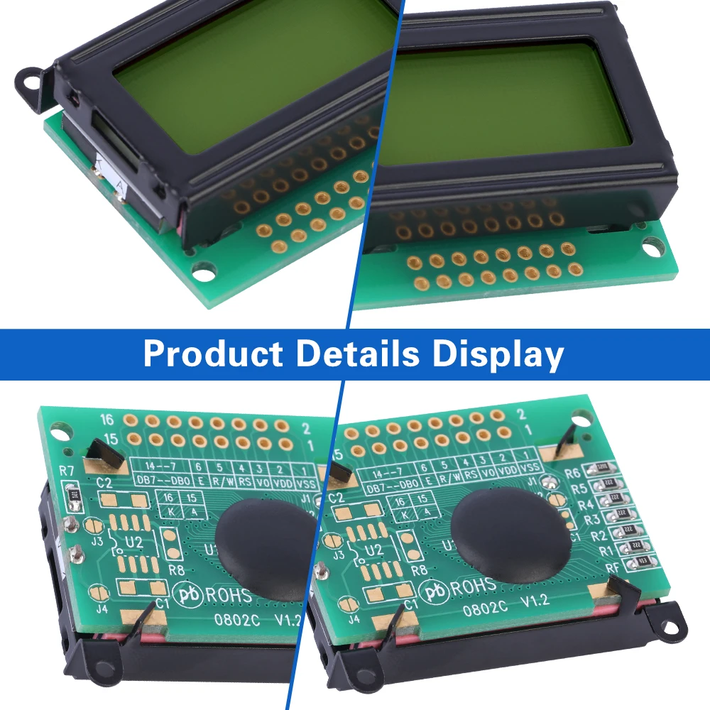 Yellow Green Film 0802C Character LCD Screen 16 PIN Controller ST7066U Development Of Ultra Small Module Support Solution