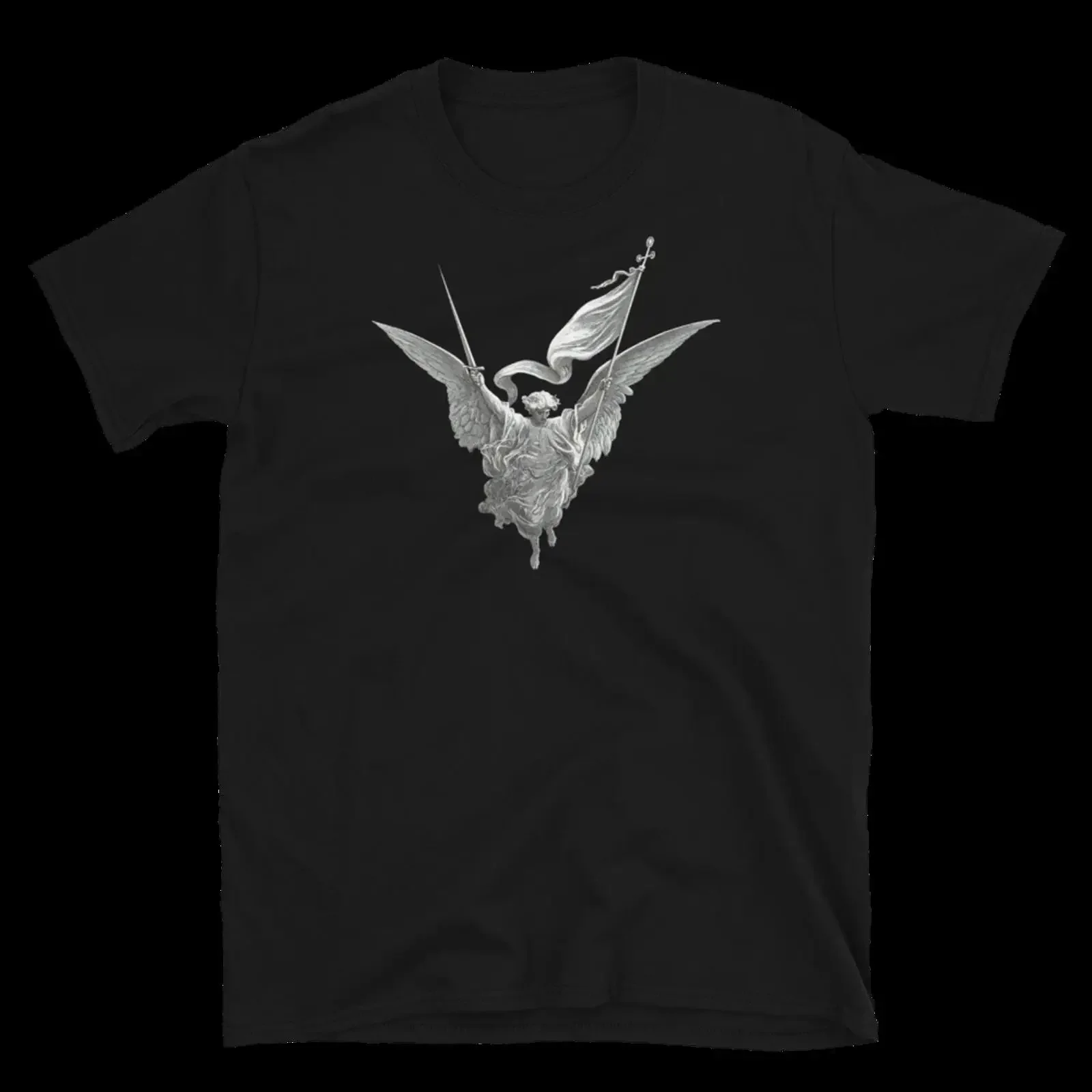 Heiliger Michael, der vom Himmel herabsteigt, religiöse okkulte Kunst, Herren-T-Shirt, Vintage-Waschung, Unisex, stilvolle Mode, dehnbar