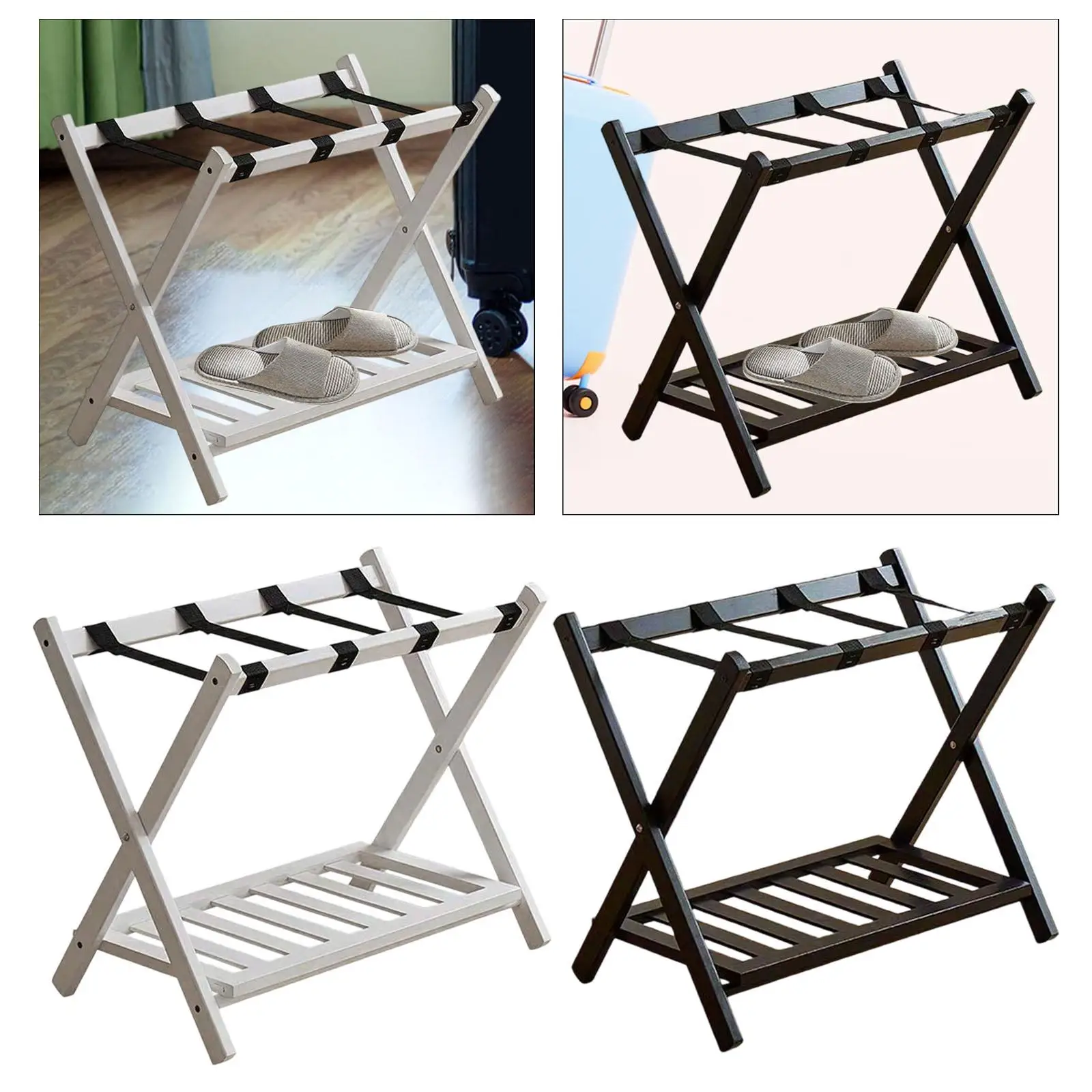 

Foldable Luggage Rack Suitcase Stand 2 Layers Luggage Support for Bedroom