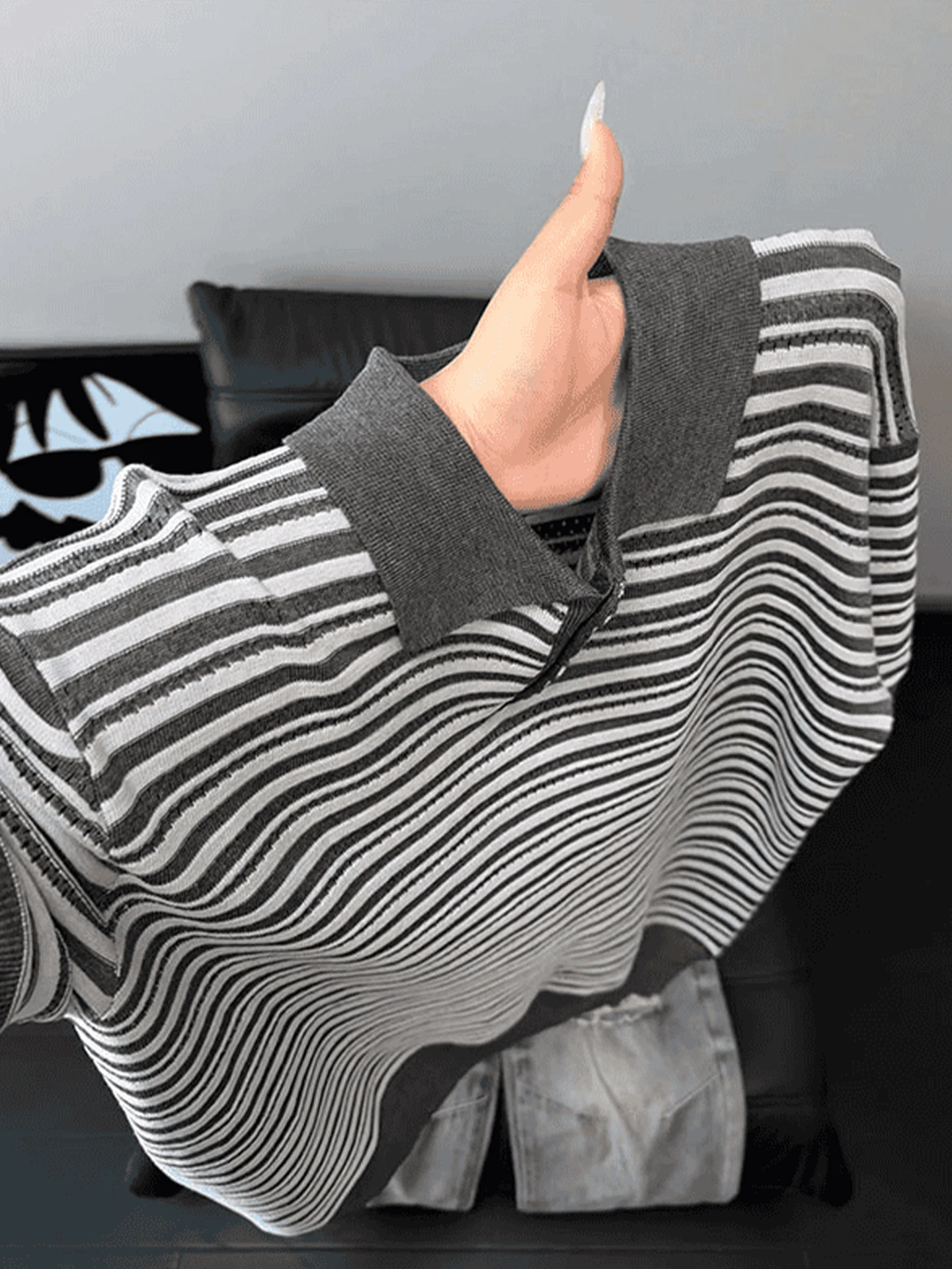 Men's  Shirt Knitted Hollow out Collar Short Sleeve Summer Cool Feeling Half Sleeve Striped Color Block Shoulder T-Shirt
