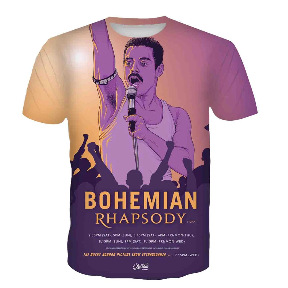 Summer Fashion Queen Bohemian Rhapsody Rock Music 3D Art Pattern Printed Hip Hop Cool Personalized Short Sleeve