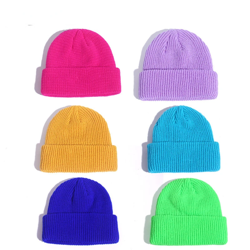 Winter Hats for Unisex New Beanies Knitted Solid Fluorescent Caps Warmer Casual Beanies Trendy Hat All-match Multicolor Candy