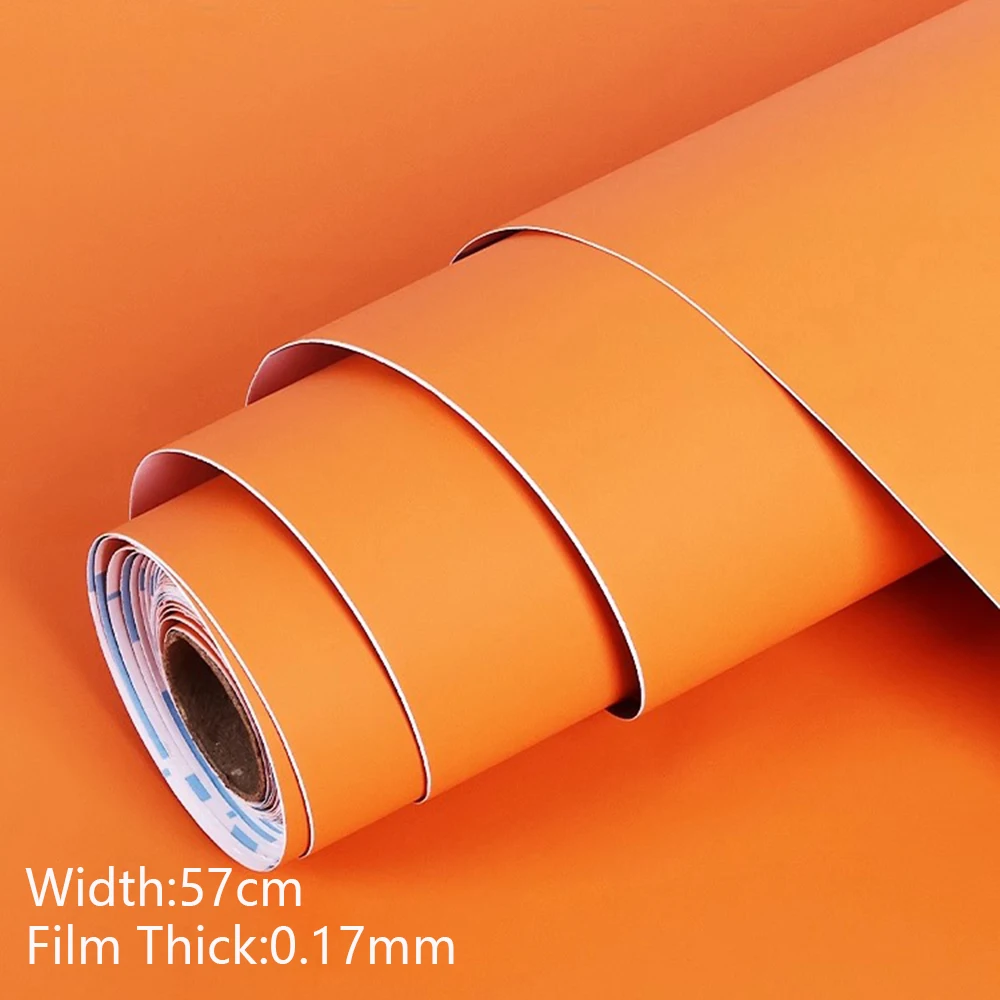 Orange Self Adhesive Wallpaper Waterproof Wall Stickers for Counters Shelf Liner Cabinets Furniture Renovation Home Office Decor