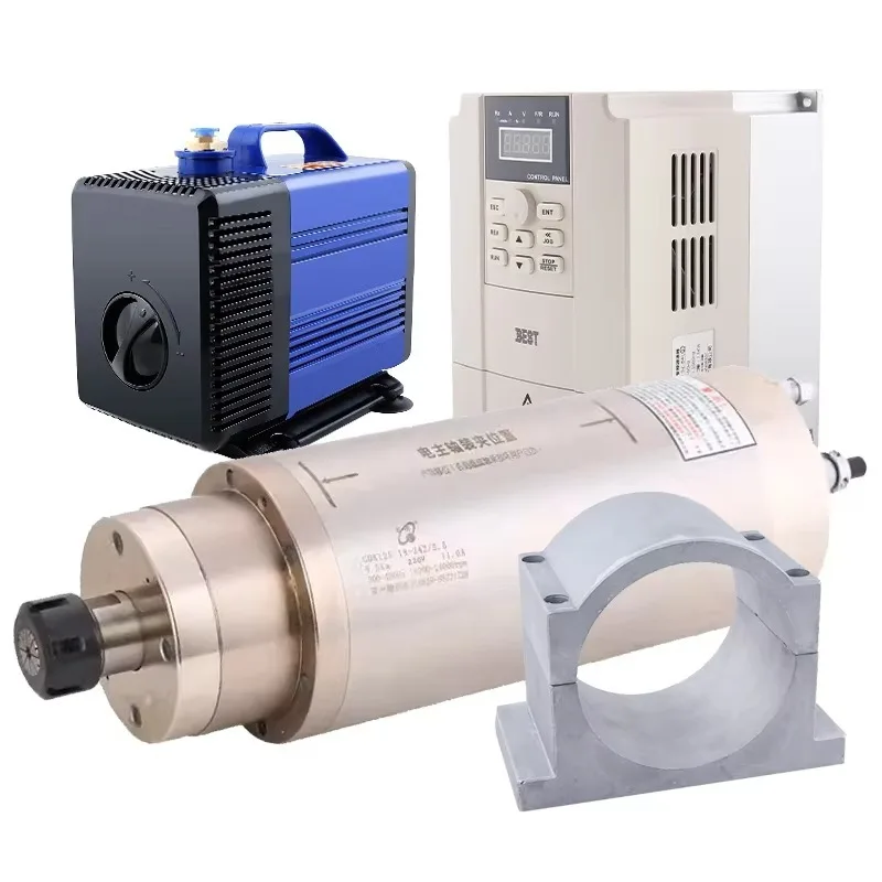 

Water Cooled Woodworking Spindle Motor 5.5kw Inverter Spindle Clamp Pump 5.5kw CNC Spindle Set