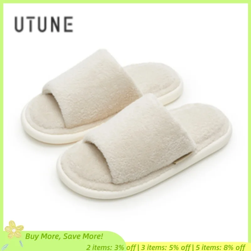 

UTUNE Coral velvet cotton EVA slippers Soft Bottom Women's Home Shoe four seasons Japanese-style indoor deodorant Mute men Shoes
