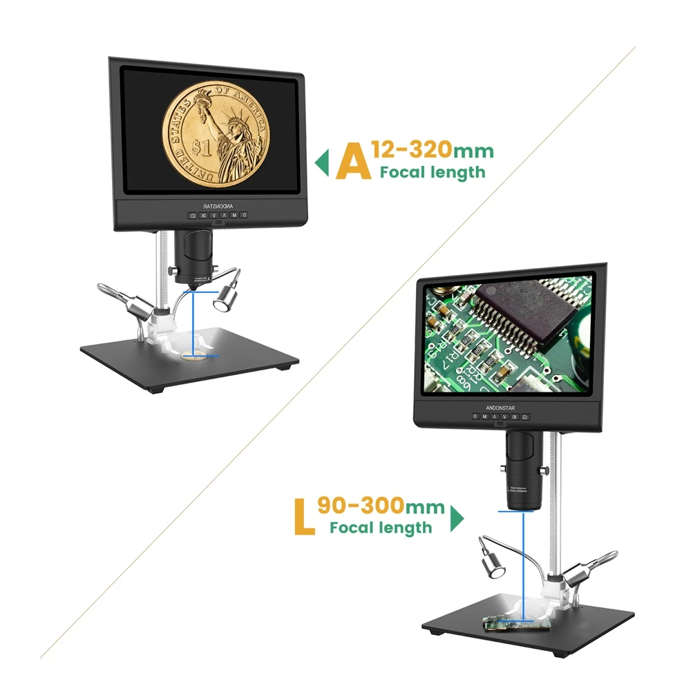 Andonstar 10 Inch Digital Microscope 1080P LCD Display Adjustable Video Magnifier for Soldering Phone Watch Repair Metal Bracket