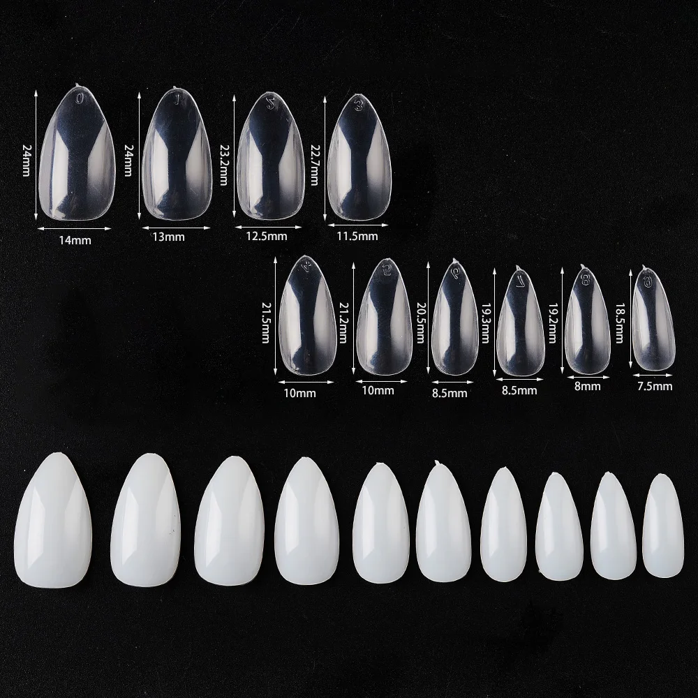 1Box Almond Fake Nails 100Pcs Almonds Press on Nail No-Trace Clear&Natural Full Cover Acrylic Extension nail DIY 10Size Tips#-TD