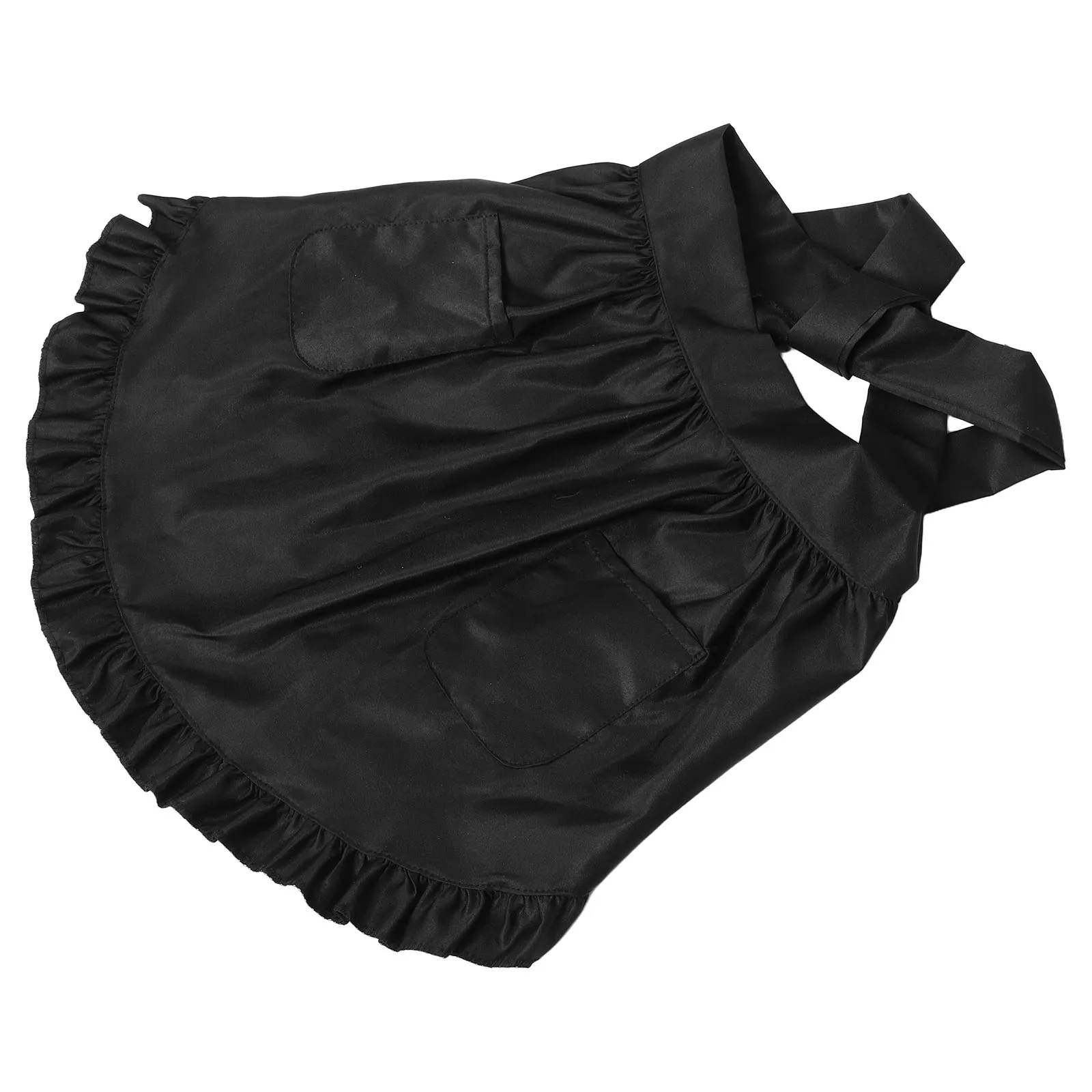 

Ruffled Apron Maid Black Waist Apron Skirt Vintage Polyester Princess Kitchen Short Server Pocket Vintage Bartender Woman