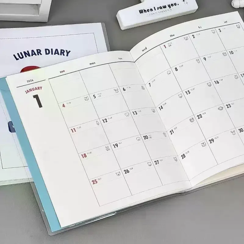 Agenda 2026, Planificador de Vida Minimalista con Calendario, Diario de Estudio para Estudiantes, Cuaderno Retro, Libreta