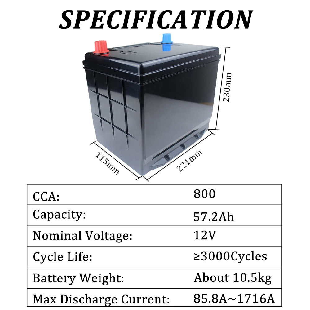 12V Sodium Powersports Battery 12V 57.2Ah 800CCA Built in BMS Start Battery for Motorcycle ATVs  UTVs Scooters Snowmobiles