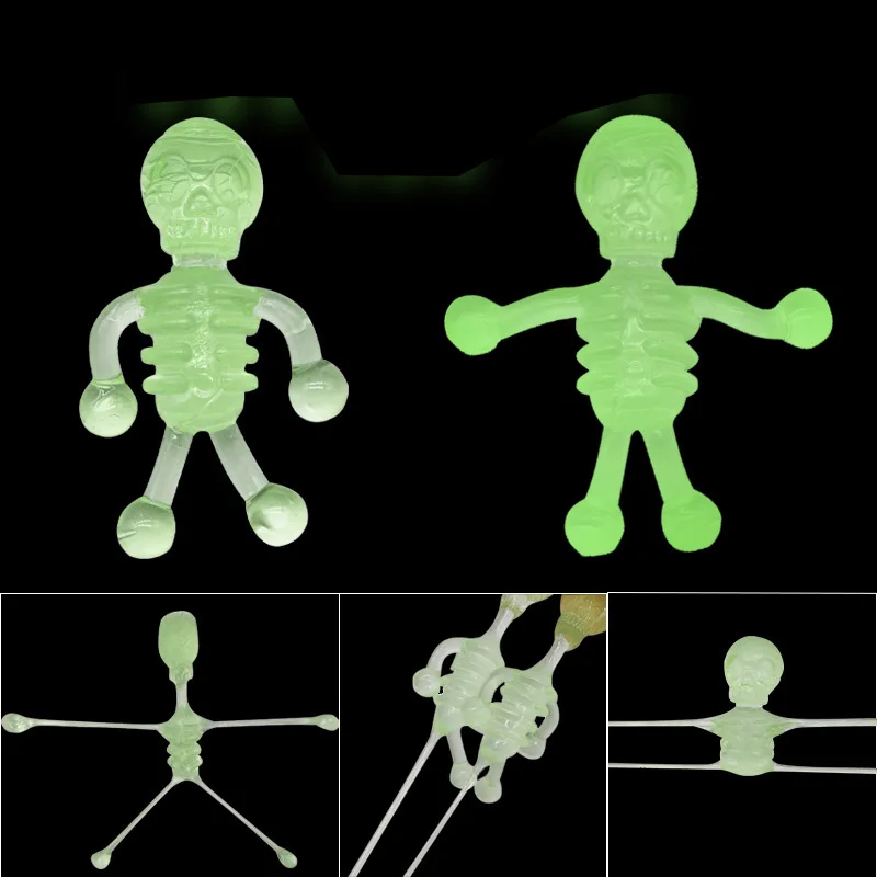 5Pcs Elastically Stretchable Sticky Skeleton Skull Spider Squishy Wall Climbing Gag Prank Toys for Children Halloween Decoration