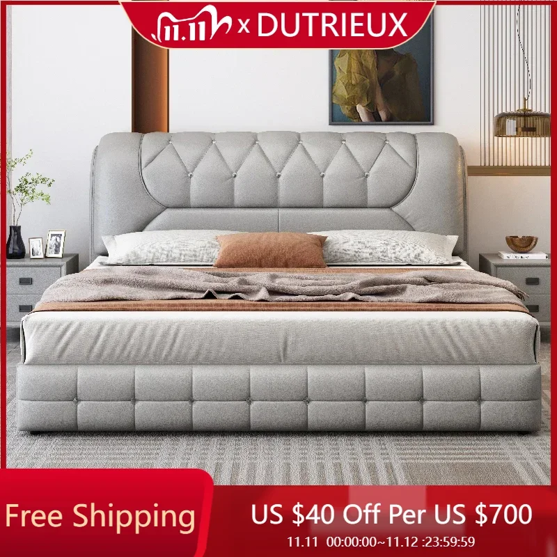 

Leather Headboards Bed Children King Size Double Japanese Comfortable Fashion Bed Space Saving Letto Matrimoniale Home Furniture