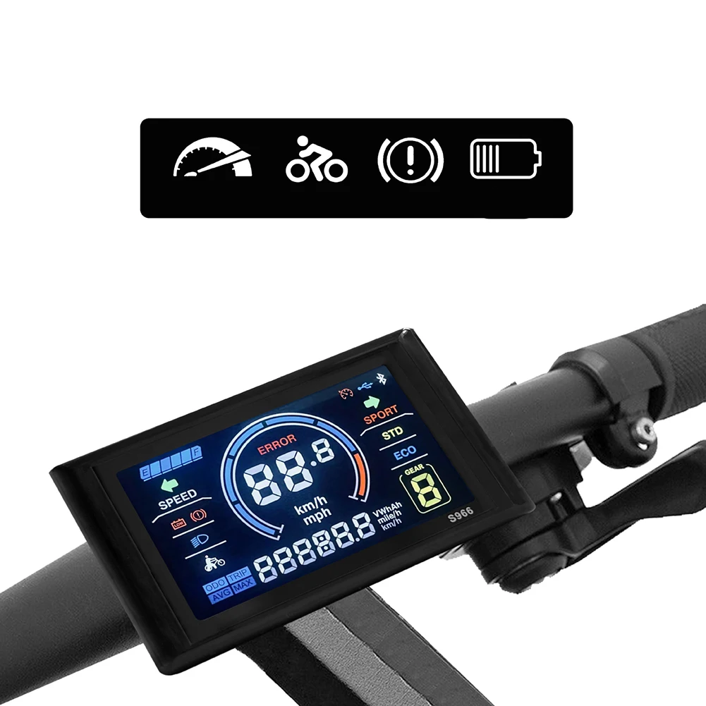 Black S966 Display for Electric Bikes Supporting NO.For 2 Protocol For 24-7For 2V Input Voltage 100x61mm Dimensions ABS