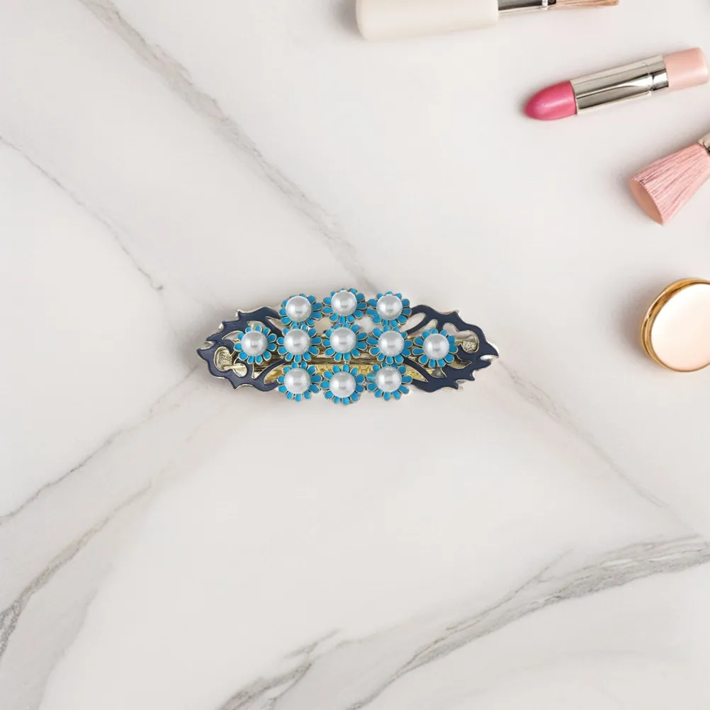 

Винтажная китайская заколка для волос с цветочным узором и блестящими жемчужинами, пружинный зажим, элегантный ретро-аксессуар для волос для невесты на свадьбу