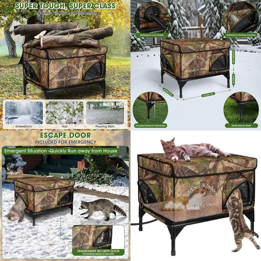 

Winter Insulated Outdoor Cat Shelter with Heating Pad, Dual Doors, Waterproof, Camouflage, 21.5x16.5x18