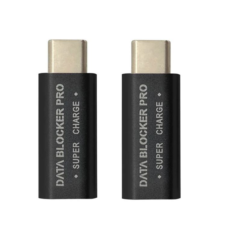 2 pces usb tipo-c bloqueador de dados USB-C suco jack defender adaptador suporte carga rápida (50v/5a) parar de roubo de dados (preto)