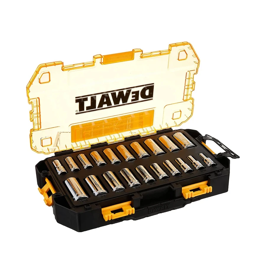 DEWALT 20PCS Deep Socket Set 1/4" Drive Metric/SAE with Equip Lockable Folding Box DWMT73811