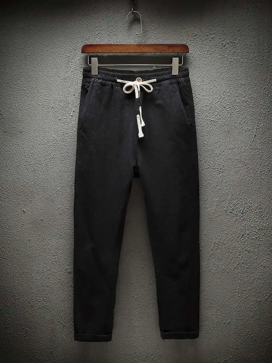 新しい夏のメンズコットンリネンルーズカジュアルパンツ 9 ポイントハーラン小足ルーズフィット快適な通気性の男性のズボン