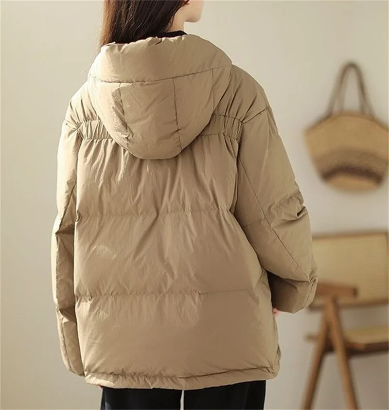 2024 New Winter Down cotton Jacket Korean Women Parkas Hooded Zipper Pockets Thick Warm Padded Coat Female Loose outerwear T538