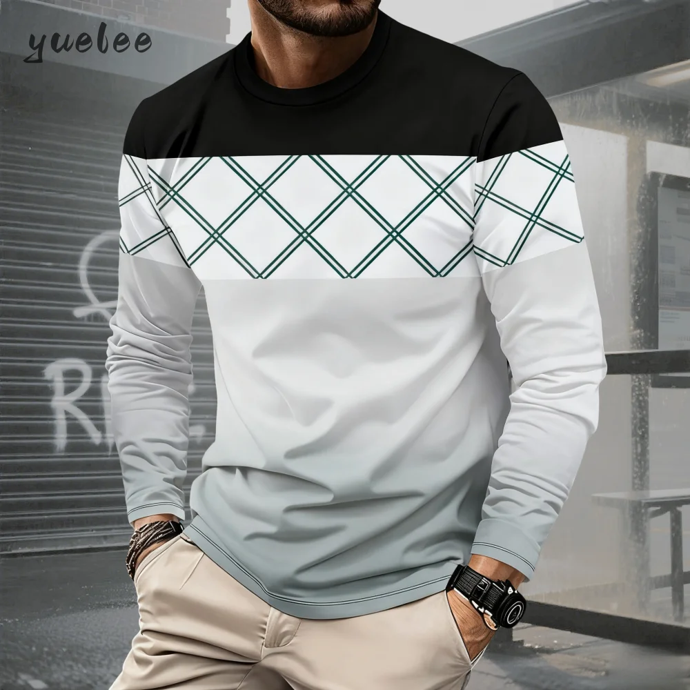 

Мужская футболка Стильная полосатая 3D-принт с длинным рукавом Весенняя винтажная футболка с круглым вырезом для занятий спортом на открытом воздухе для мужчин Повседневный топ для мужчин с длинным рукавом