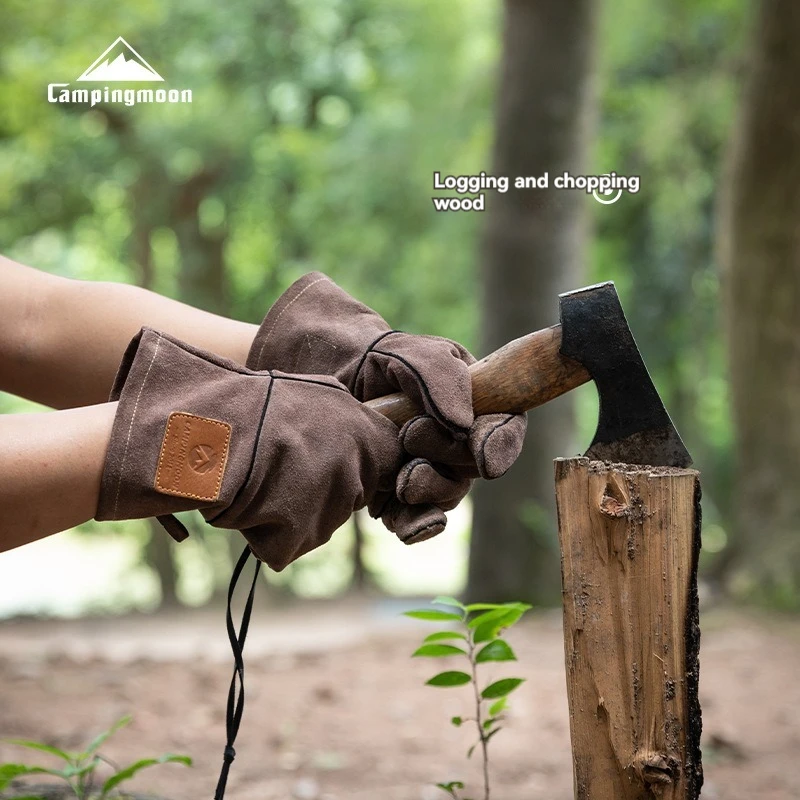 

CAMPINGMOON Q28 Двухслойная съемная внутренняя кастрюля для кемпинга на открытом воздухе, перчатки для резки дров и работы с огнем из воловьей кожи