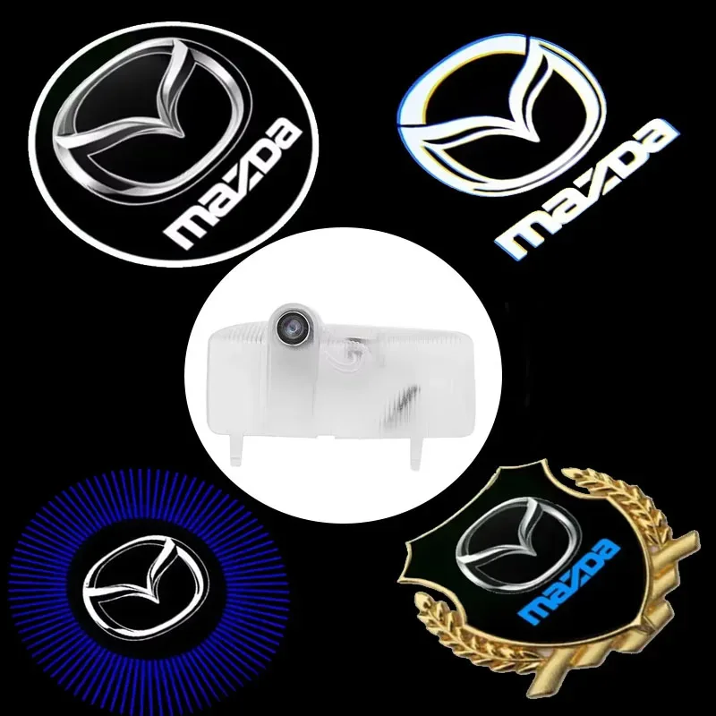 

Приветственный теневой свет двери автомобиля, светодиодный проектор, атмосфера призрака, декоративная наклейка на лампу, 2 шт., Mazda 2014-2018