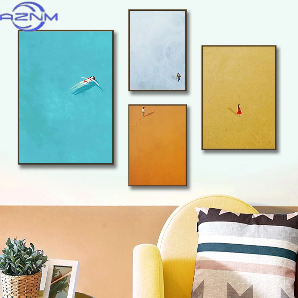 Abstract Creative Alone Girl Wall Art Poster Prints Minimalist Colorful Style Canvas Painting Picture for Living Room Home Decor