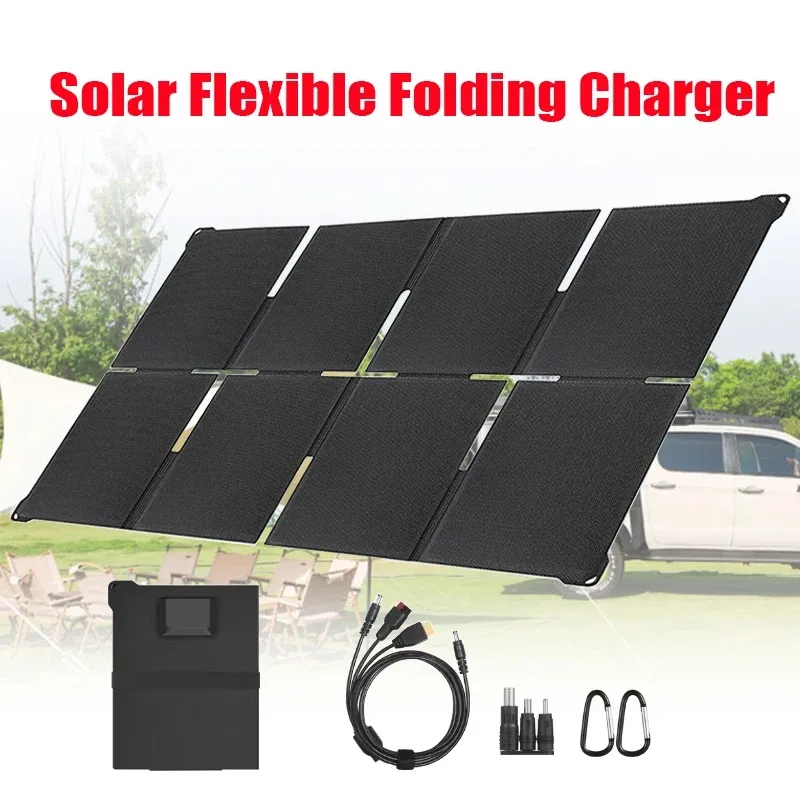

25% High Efficiency 80W Portable Foldable Solar Charger DC USB-A Type-C Ports Solar Panel for Power Station Phone Camping Hiking