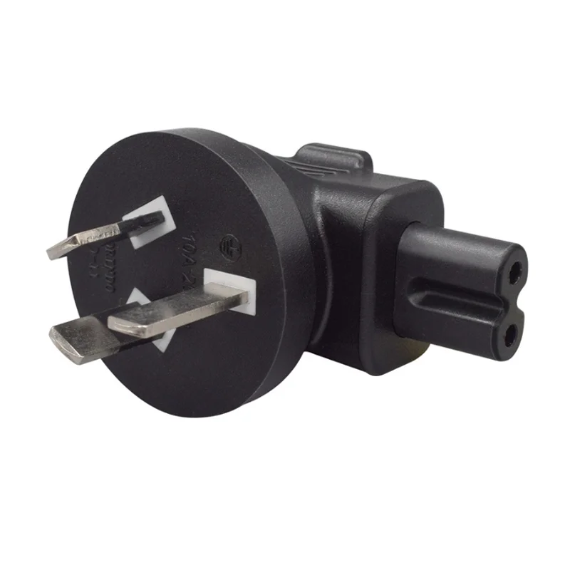 Black PVC Copper 10A/16A 250V Straight Elbow China Australia New Zealand 3Pin male to C7 female plug socket converter