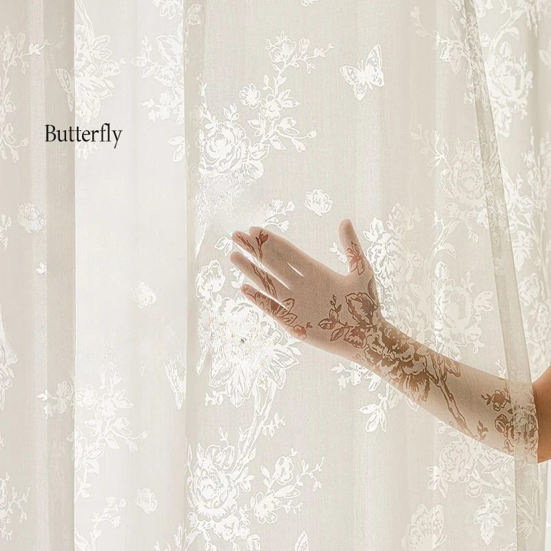 

New Gauze Window Tulle Curtain for Living Room Bedroom Butterfly French Romantic Countryside Style Retro Balcony Fabric Blackout